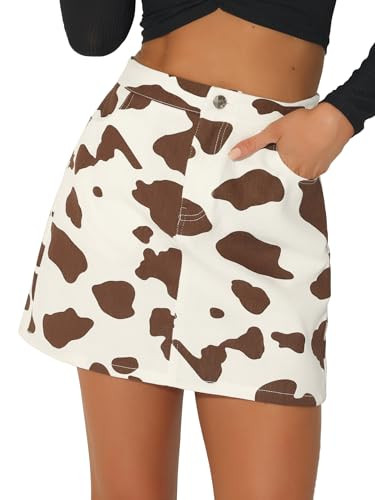 Allegra K Casual Short Skirt for Women's High Waist Mini Cow Print Skirt | Amazon (US)