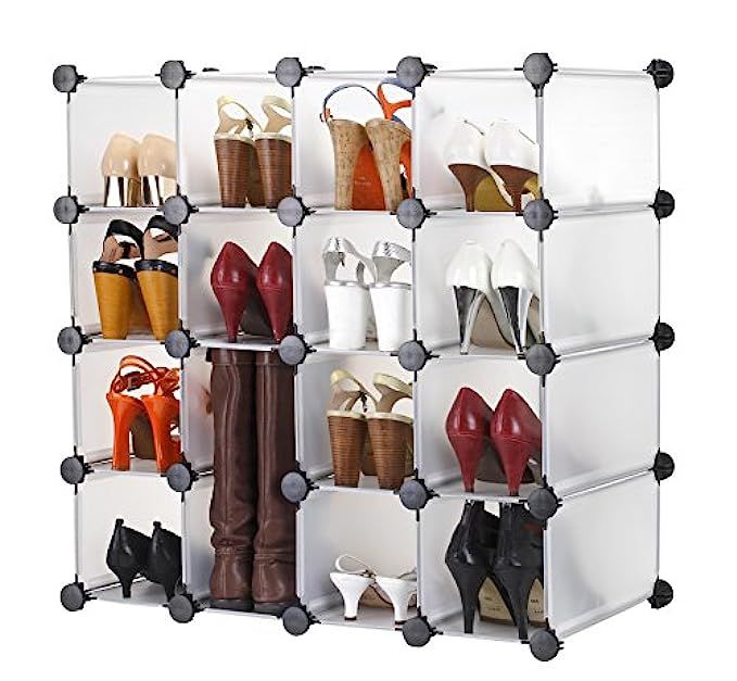 VonHaus 16x Interlocking Shoe Cubby Organizer Storage Cube Shoes Rack in Transparent White - Build I | Amazon (US)