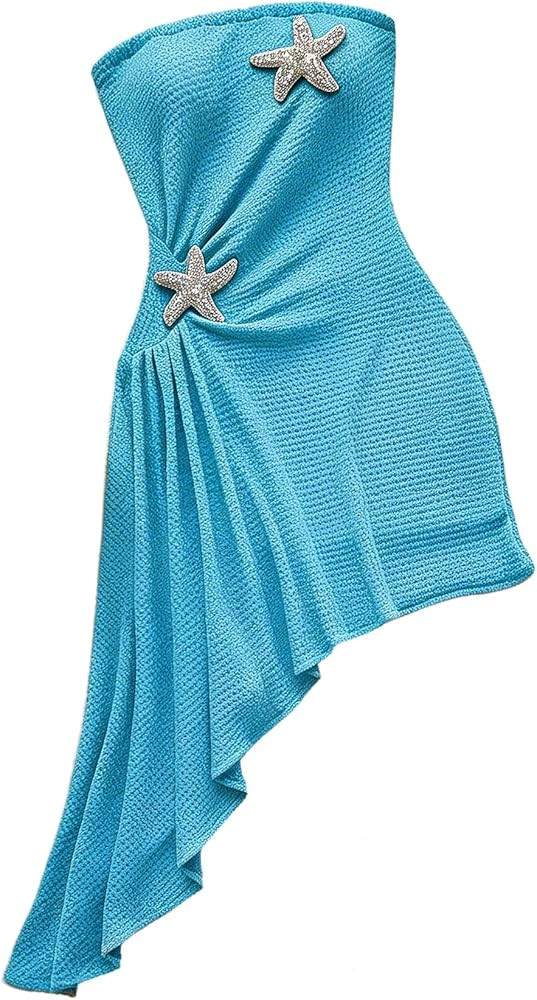 Floerns Women's Summer Sundress Metal Starfish Asymmetrical Hem Tube Beach Vacation Clothes | Amazon (US)