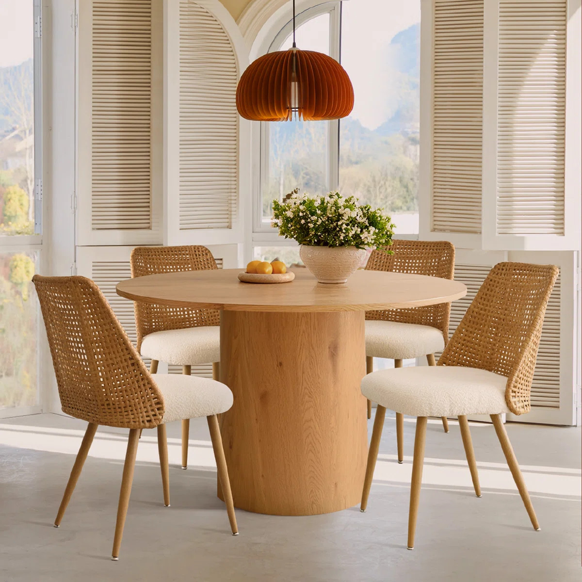 Alexandrina 4 - Person Dining Table Sets With 41.5'' Round Table & 4 Boucle Fabric Chairs | Wayfair North America
