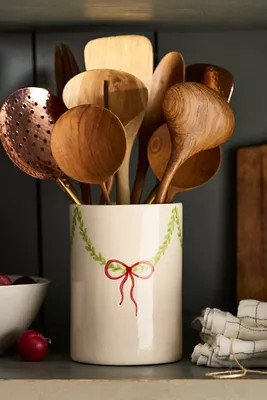 Bow + Vine Stoneware Utensil Holder | Anthropologie (US)