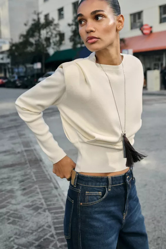 KNIT JUMPER WITH SHOULDER PADS | Zara UK