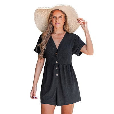 Women's Chic Button-Down Romper for Effortless Summer Style - Cupshe-M-Black | Target