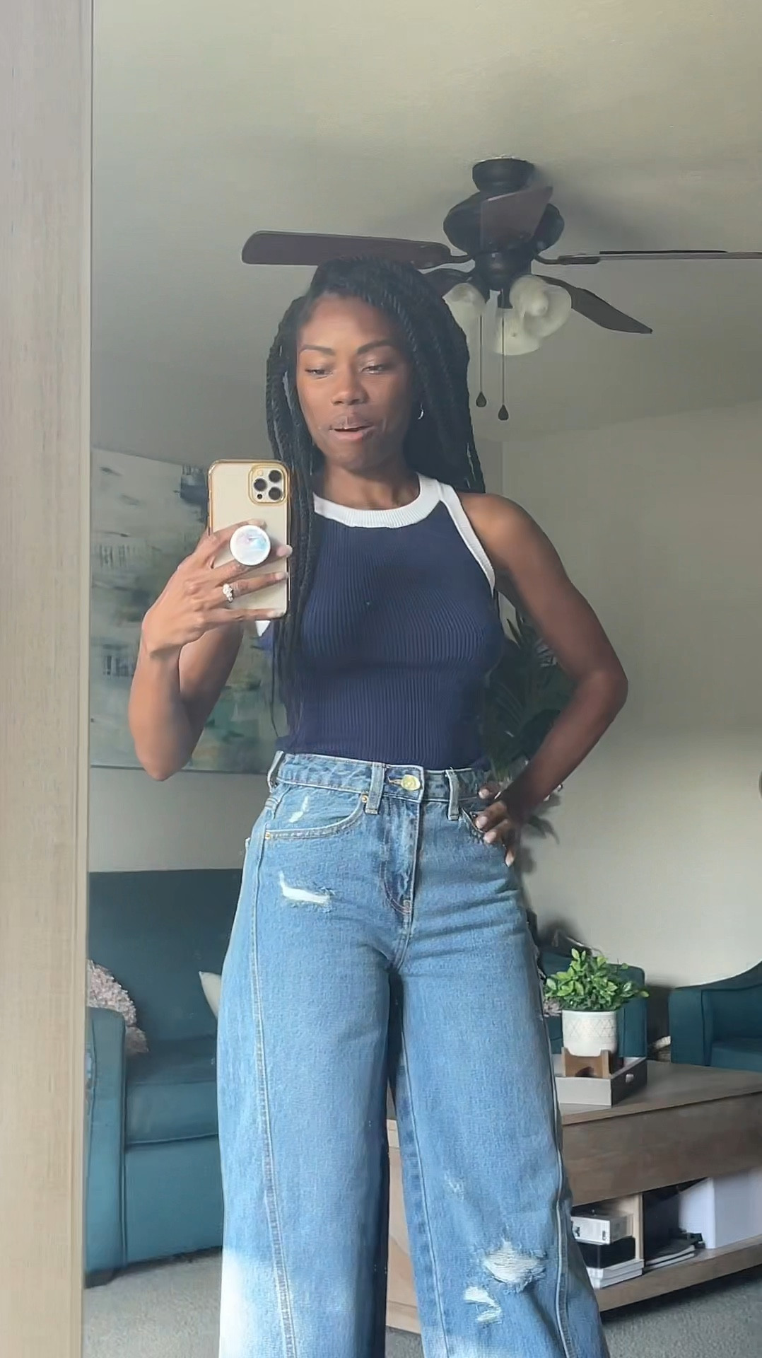Top is Navy size small, jeans size 00 (they run big so I had to size down a few sizes) and sandals are a vintage find from TheRealReal. Bag from a Glamaholic Lifestyle, a woman-owned business  #amazonfinds #targetfinds #vintage 

#LTKOver40 #LTKVideo #LTKFindsUnder50