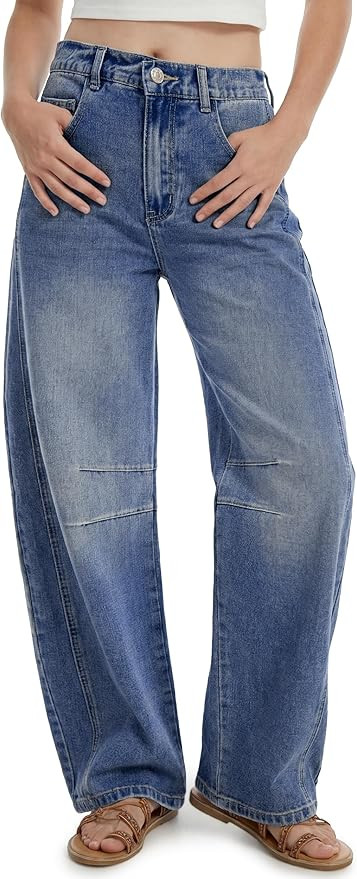 SEVEGO Womens Tall 30/32/34 Barrel Jeans Vintage Wide Leg Mid Rise Baggy Y2k Cropped Relax Fit De... | Amazon (US)