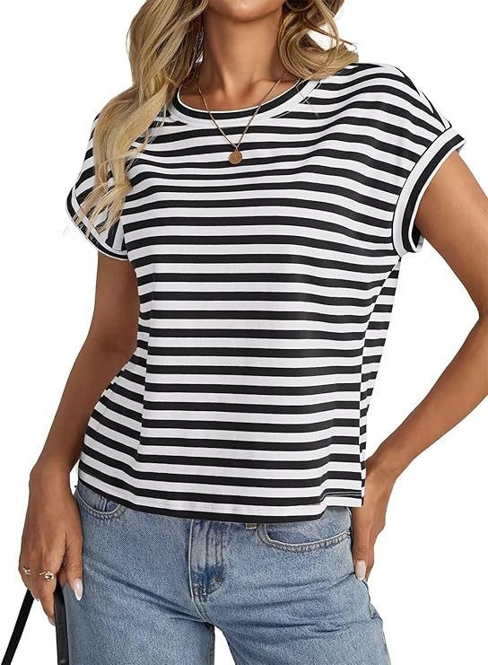 EasyGala Womens Cap Sleeve Crop Tops Cotton T Shirts Crewneck Loose Fit Short Sleeves Tee Summer ... | Amazon (US)