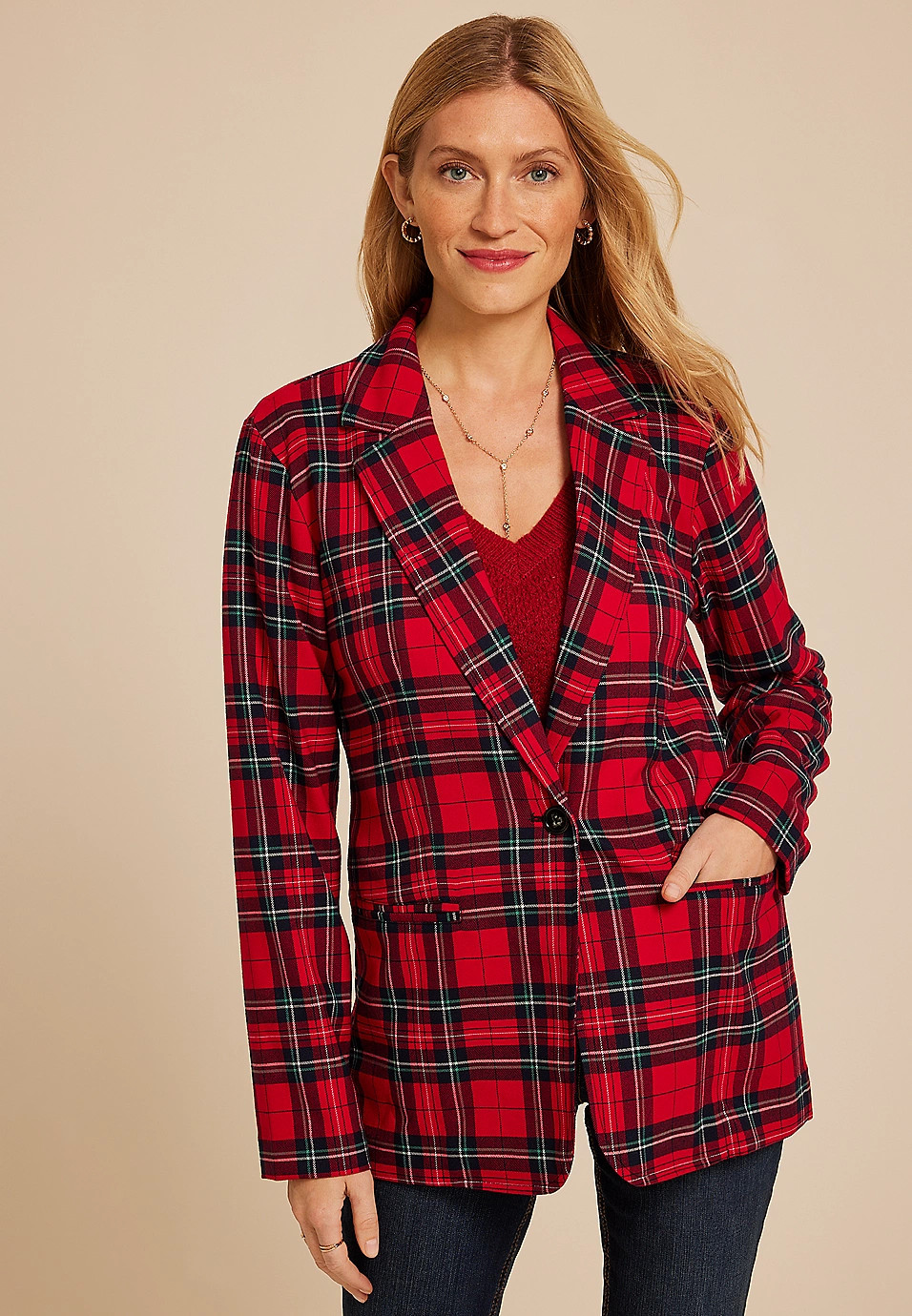 Festive Tartan Plaid Blazer | Maurices
