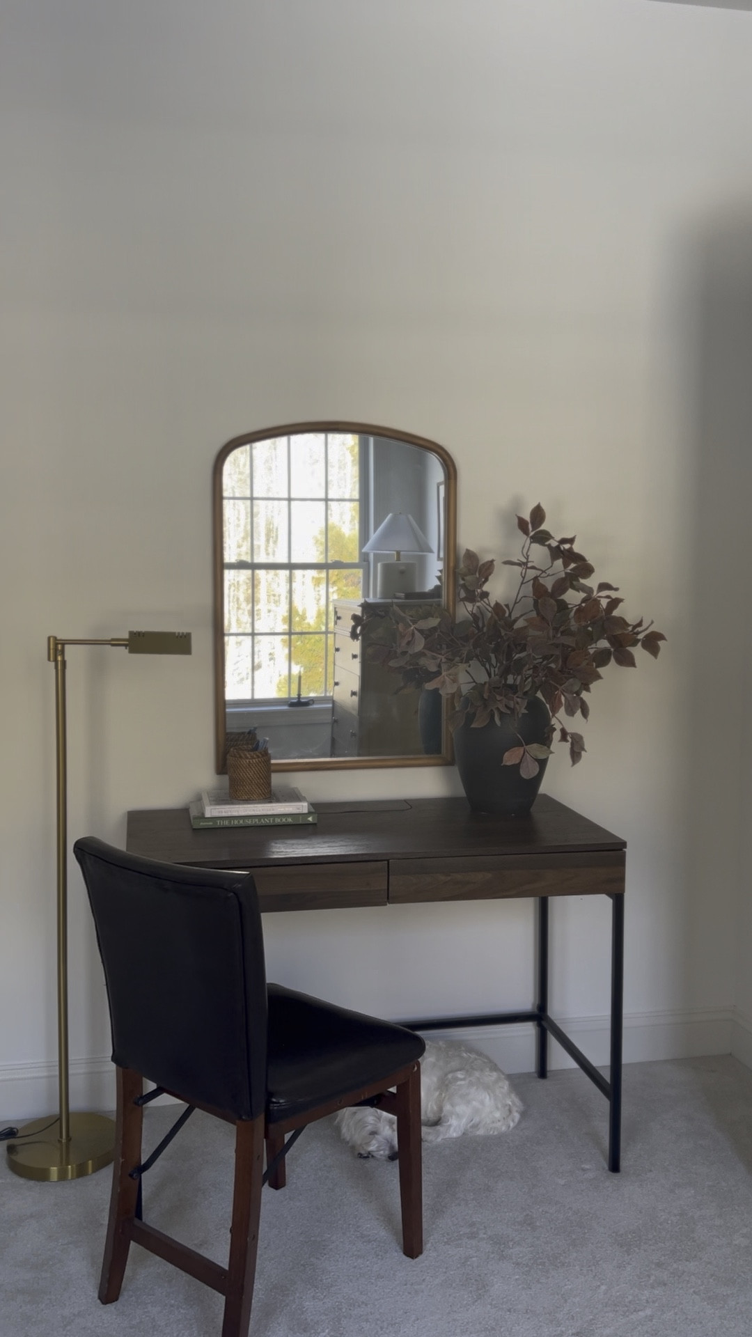 Guest room desk doubles as a vanity! I swapped the art over the desk for a mirror so guests also have a place to get ready!

Im going to paint the desk black and add leather drawer pulls, and there’s a slipcover chair on the way to finish this space off!

#LTKStyleTip #LTKHome
