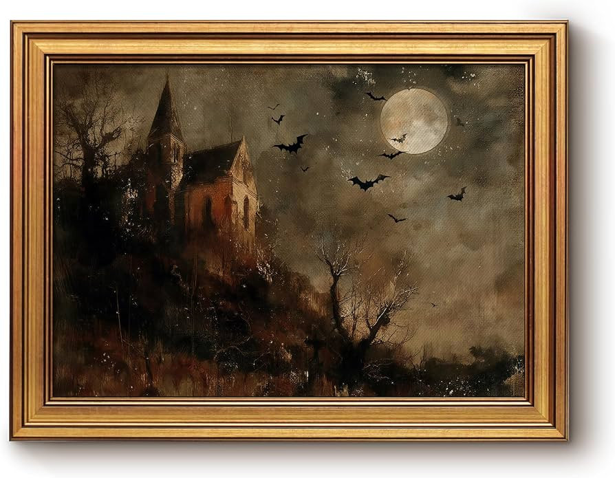 Bzstyleart Gold Framed Vintage Wall Art for Living Room, Moody Halloween Pictures Wall Decor, Spo... | Amazon (US)