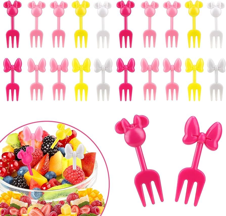BABORUI Mouse Head Food Picks for Kids, 20pcs Mini Bow Toddler Fruit Forks, Cute Bento Forks for ... | Amazon (US)