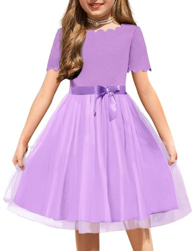 Arshiner Girls Dress Light Purple Bow Tie Party Sundress for 9-10 Years | Amazon (US)