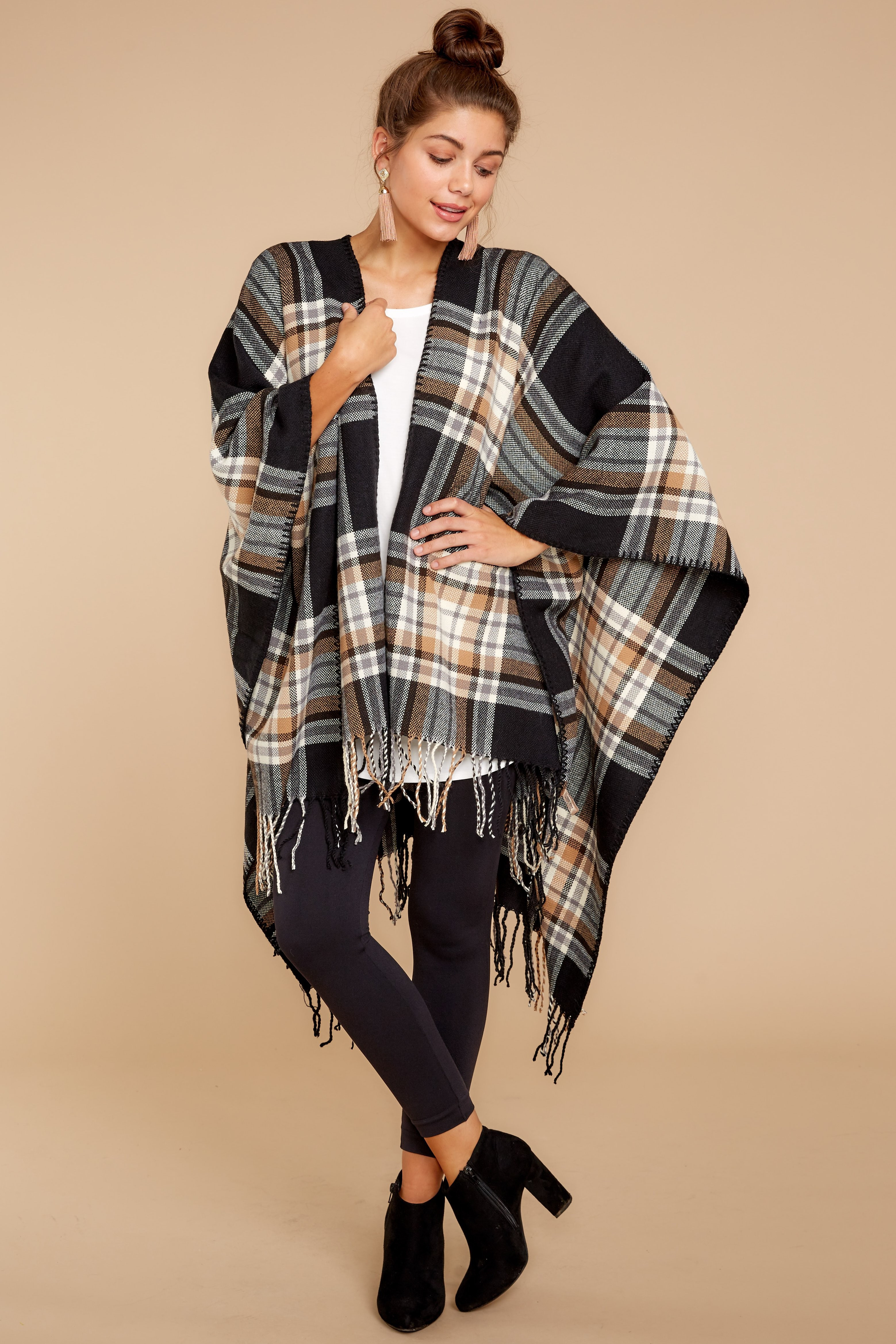 Fall Statement Black Plaid Poncho | Red Dress 
