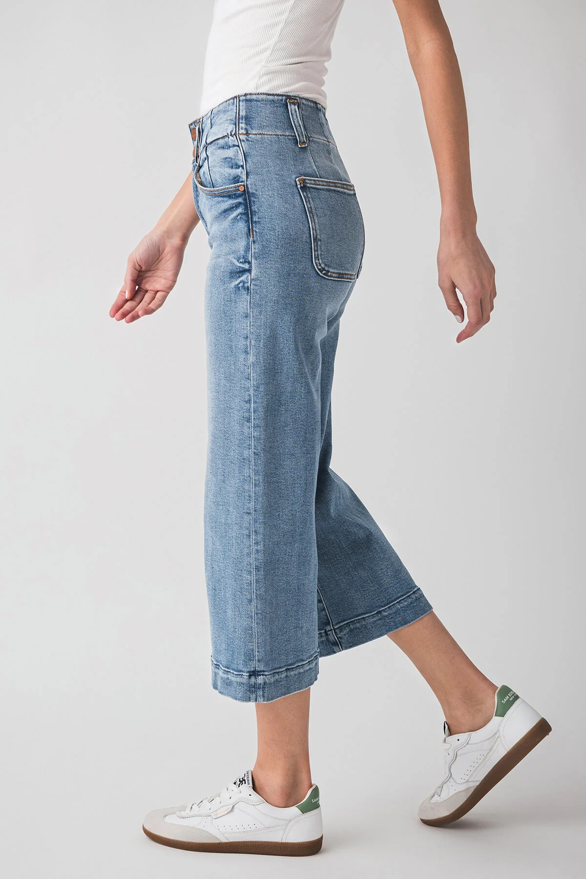 Risen Nora High Rise Double Button Crop Wide Leg Jeans | Social Threads