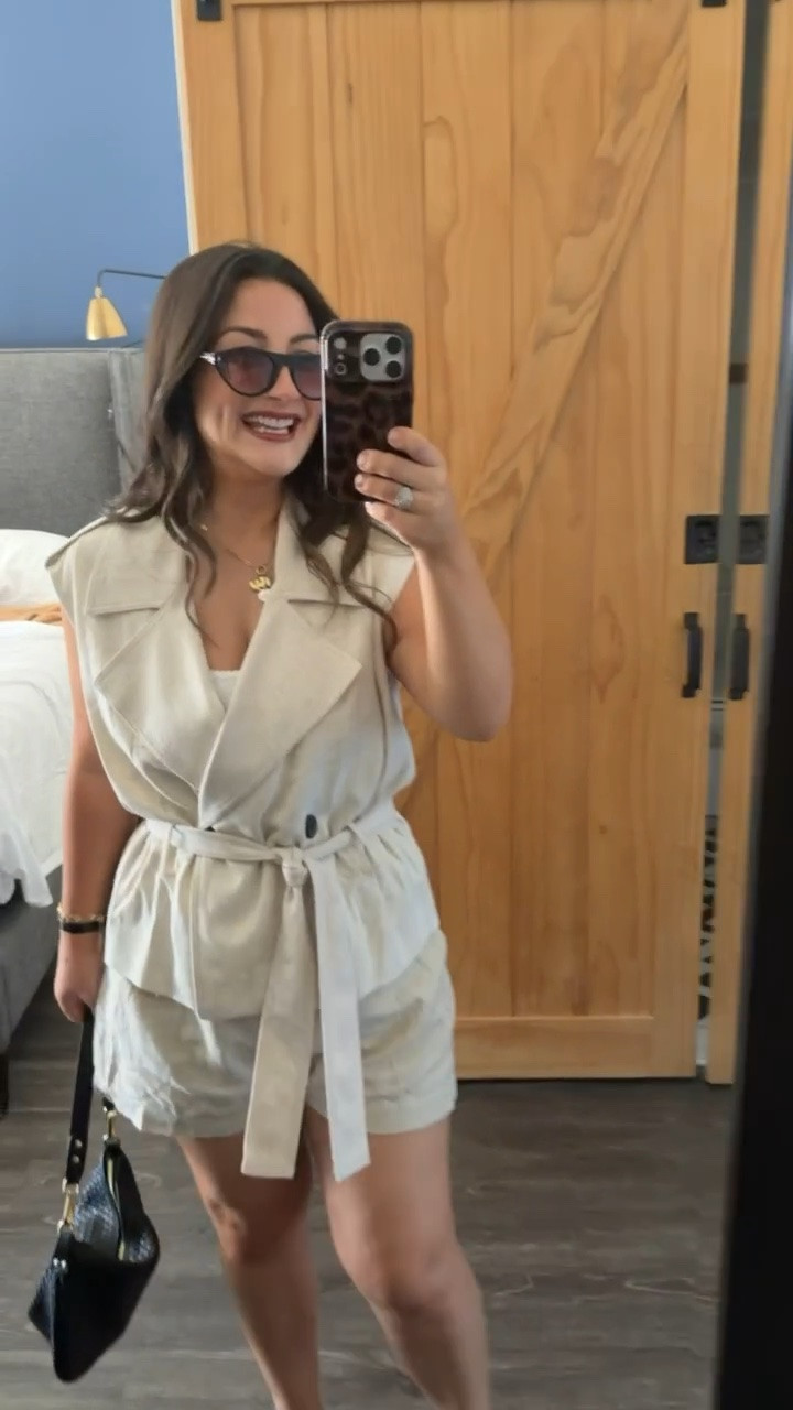 Wine tasting outfit! 

Belted linen vest 
size small | light beige 

Lace tank 
Size small 

Linen shorts 
size medium | light beige

5’0” 140lbs 
Petite friendly

#LTKootd #LTKTravel #LTKPetite