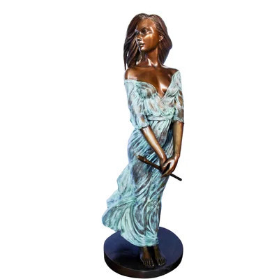 Beautifully Exotic Flutist Women Bronze Statue - Size: 34"L X 25"W X 68"H. | Wayfair North America
