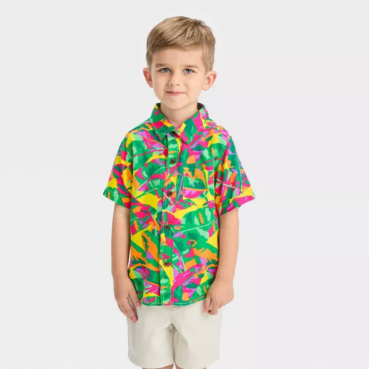 Toddler Boys' Short Sleeve Palm Printed T-Shirt - Cat & Jack™ Vibrant Yellow | Target