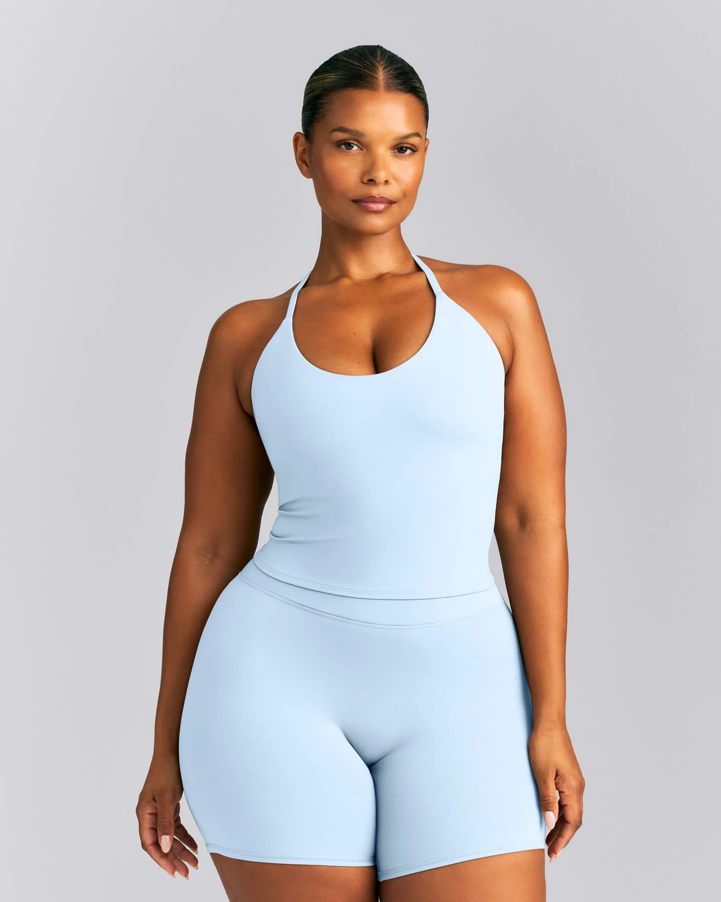 SoftMotion\u2122 Strappy Halter Neck Mid Tank Top with Built in Bra Shelf New Branding 
 Mist Blu... | Oner Active (UK / US)