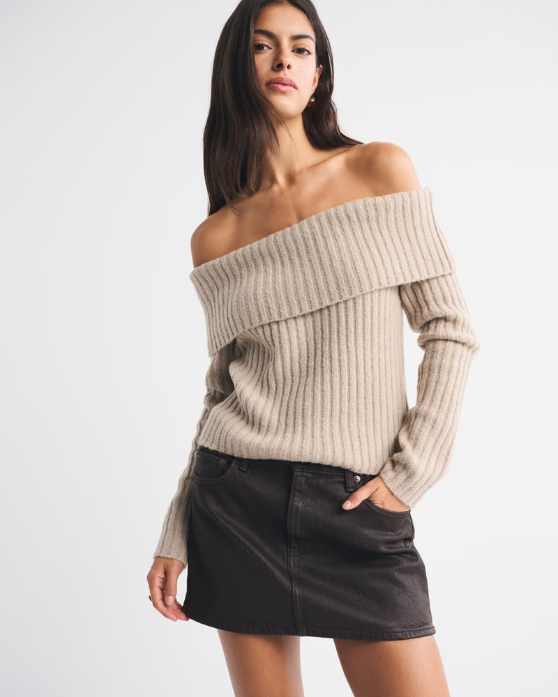 Women's Ribbed Foldover Off-The-Shoulder Sweater | Women's Tops | Abercrombie.com | Abercrombie & Fitch (US)