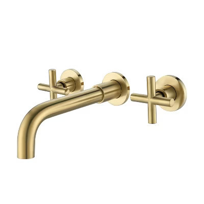 Okak Vintage Wall Mounted Bathroom Sink Faucet with 2 Handles, Centerset Bathroom Faucet, 3 Hole Bathroom Faucet for Bathroom, Gold | Target