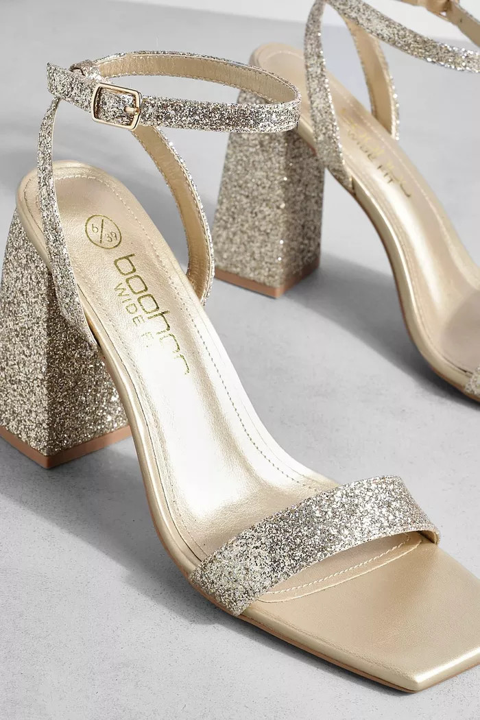 Wide Fit Glitter Square Toe Two Part Heels | Boohoo.com (UK & IE)