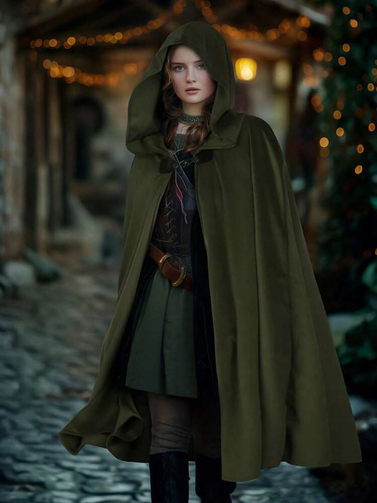 "Elegant Retro Velvet Long Cloak With Decorative Metal Buttons - Winter Boho Cape Coat For Women,... | SHEIN