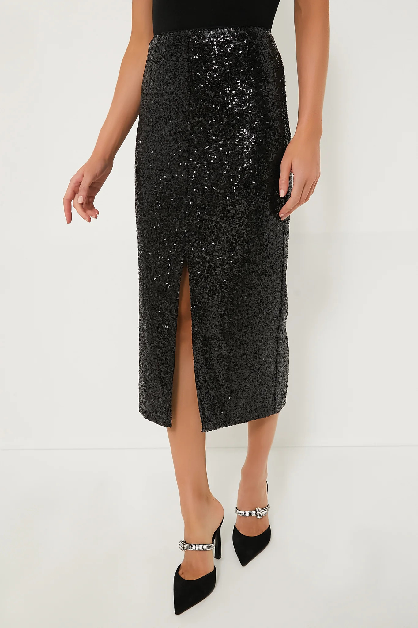 Black Sequin Caterina Midi Skirt | Tuckernuck (US)