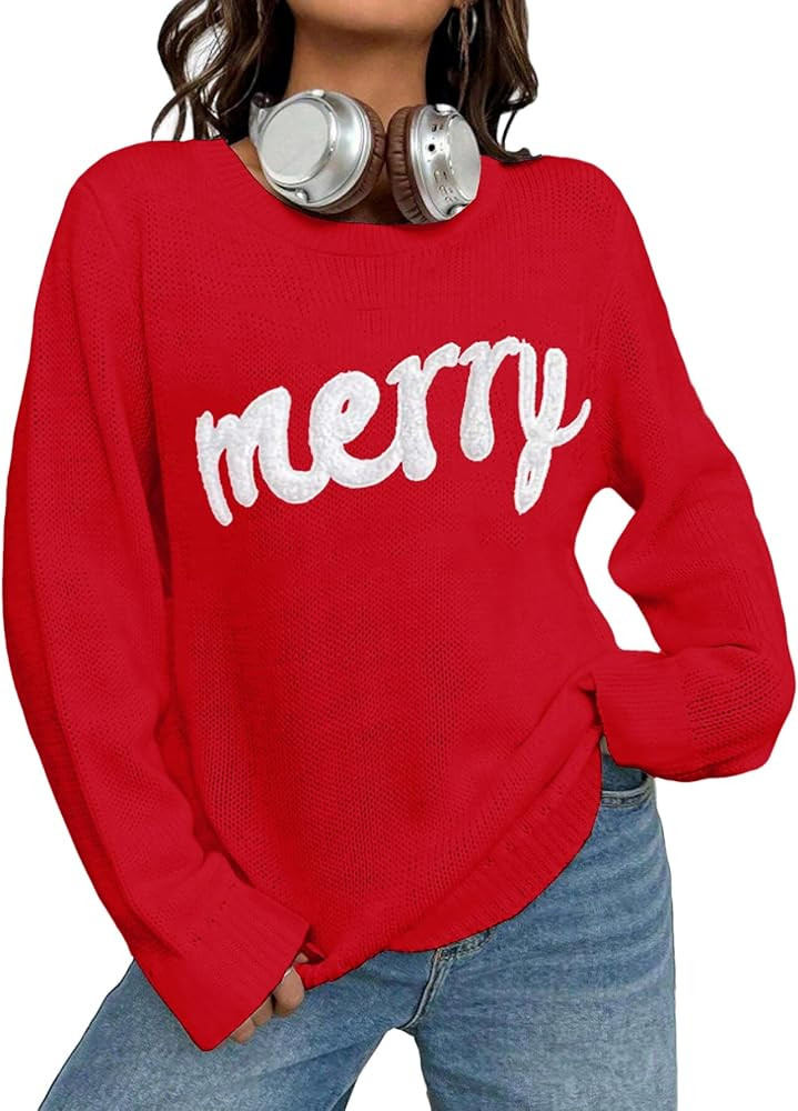MARZXIN Womens Casual Sweater Long Sleeve Round Neck Holiday Loose Pullovers, Amazon Sweaters Women | Amazon (US)