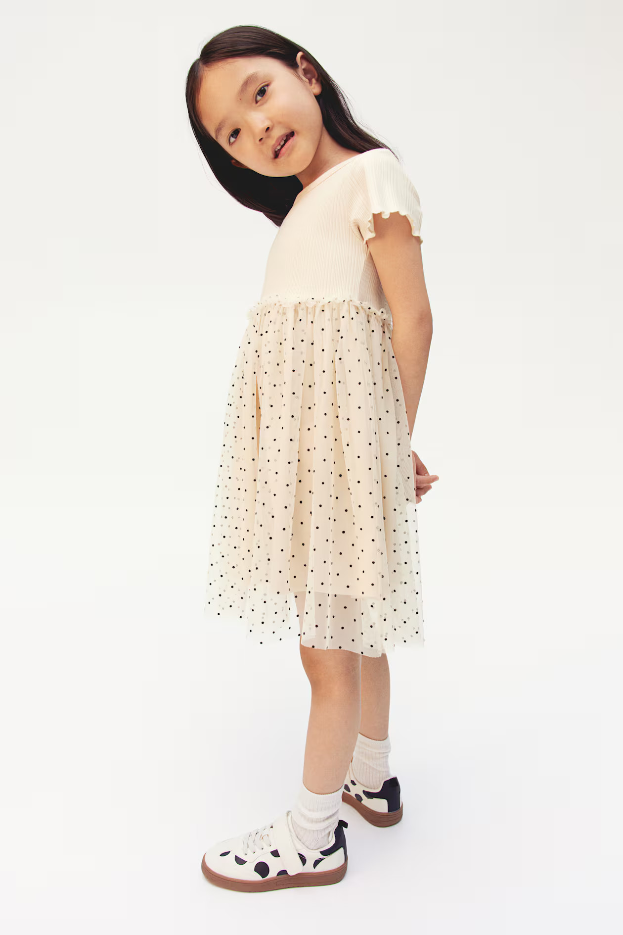 Tulle Dress - Round Neck - Short sleeve - Cream/dotted - Kids | H&M US | H&M (US + CA)