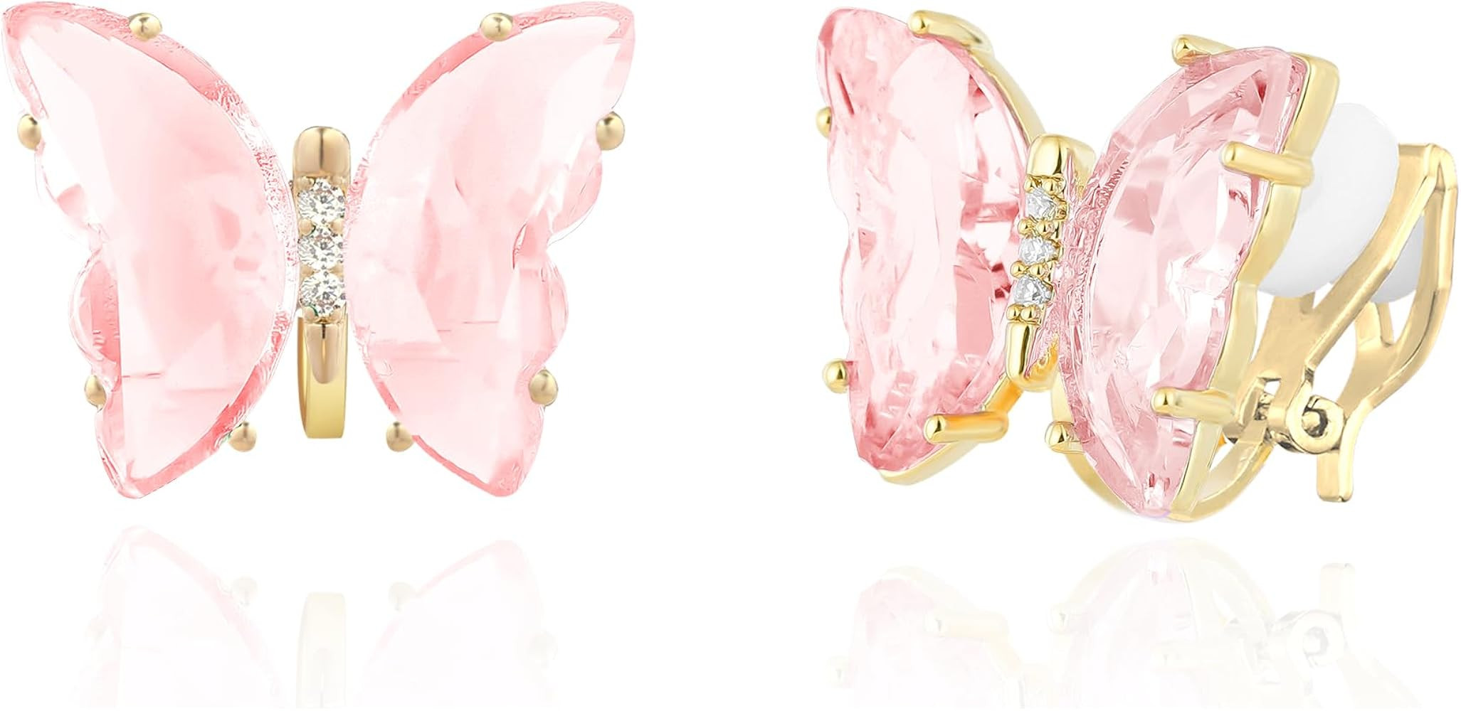 YOQUCOL Butterfly Shape Crystal Clip On Earrings Gold Non Pierced Golden Stud for Women Girls | Amazon (US)