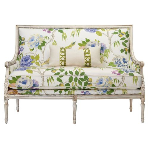 James Settee, Lemon/Bird Floral  | One Kings Lane