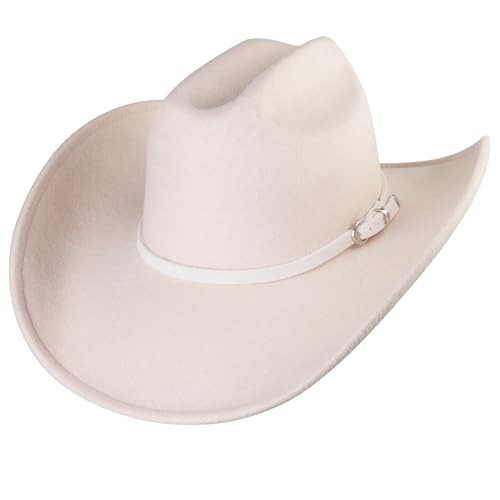 MGupzao Cowboy Hat for Men Women - Western Cowboy Hat Felt Wide Brim Cowgirl Hats for Travel, Fishing, Camping, Biking Off-White | Amazon (US)