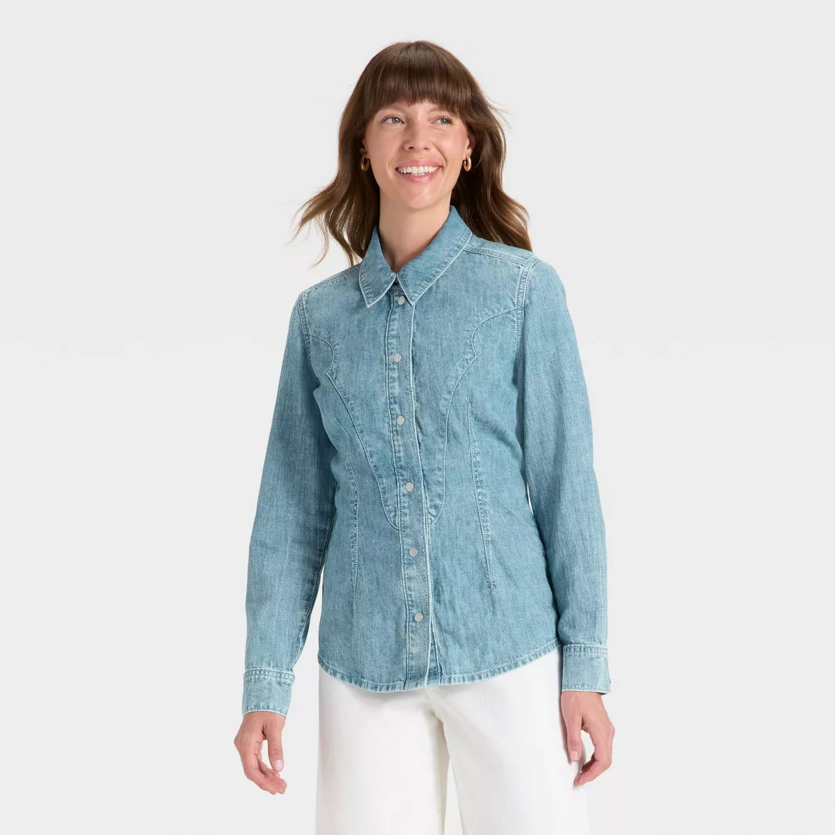 Women's Denim Western Button-Down Shirt - Universal Thread™ Light Wash | Target