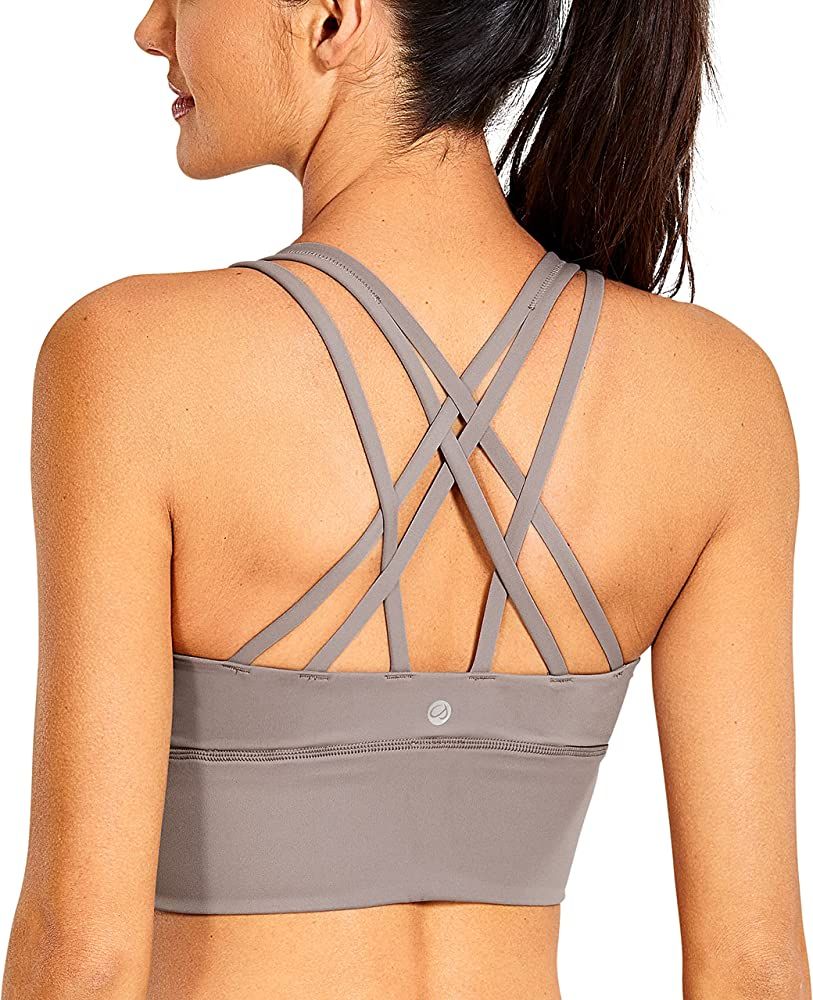 CRZ YOGA Women's Strappy Longline Sports Bras Medium Impact Crop Top Wirefree Padded Cami Tank Top | Amazon (US)