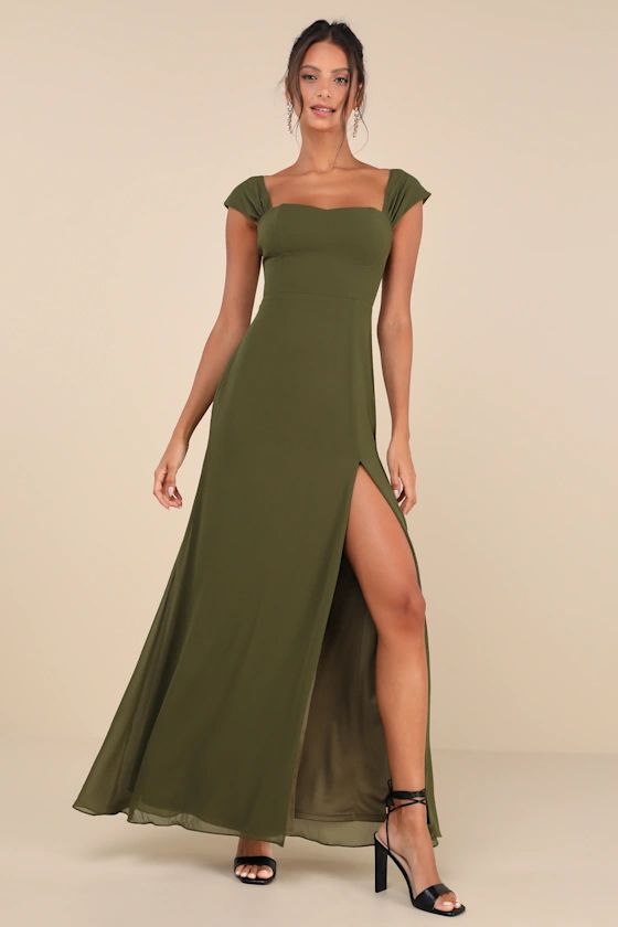 Magical Magnetism Olive Green Off-the-Shoulder Maxi Dress | Lulus