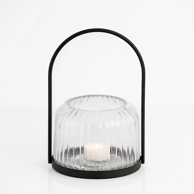 Black Metal and Rippled Glass Lantern | Kirkland's Home