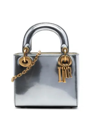 Christian Dior Pre-Owned 2018 Mini Metallic Patent Lady Dior Satchel | Silver | FARFETCH | Farfetch Global