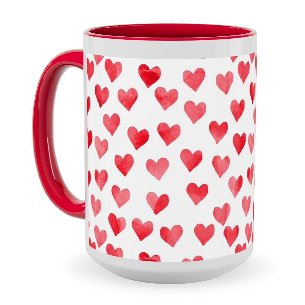 Red Ceramic Mugs: Watercolor Hearts - Red Ceramic, 15oz | Shutterfly