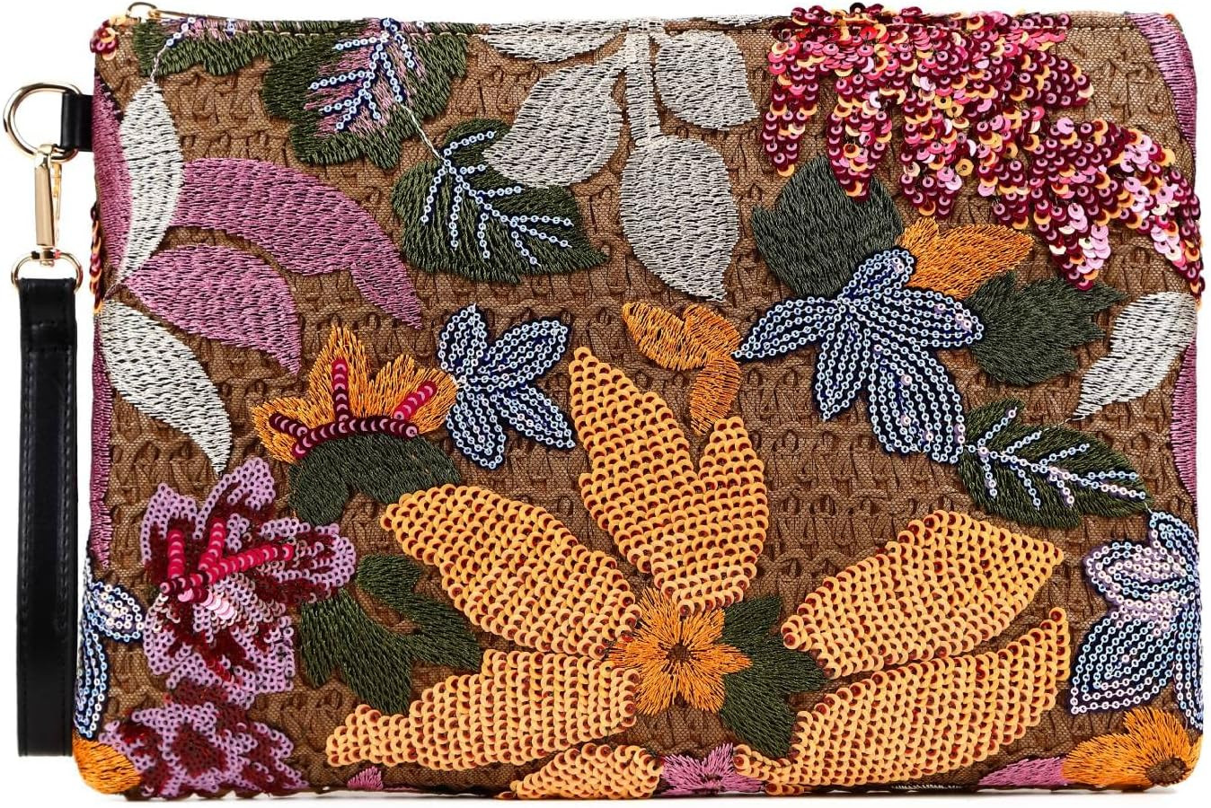 ER.Roulour Summer Straw Bag for Women Floral Embroidery Straw Clutch Purse Woven Wristlet For Bea... | Amazon (US)