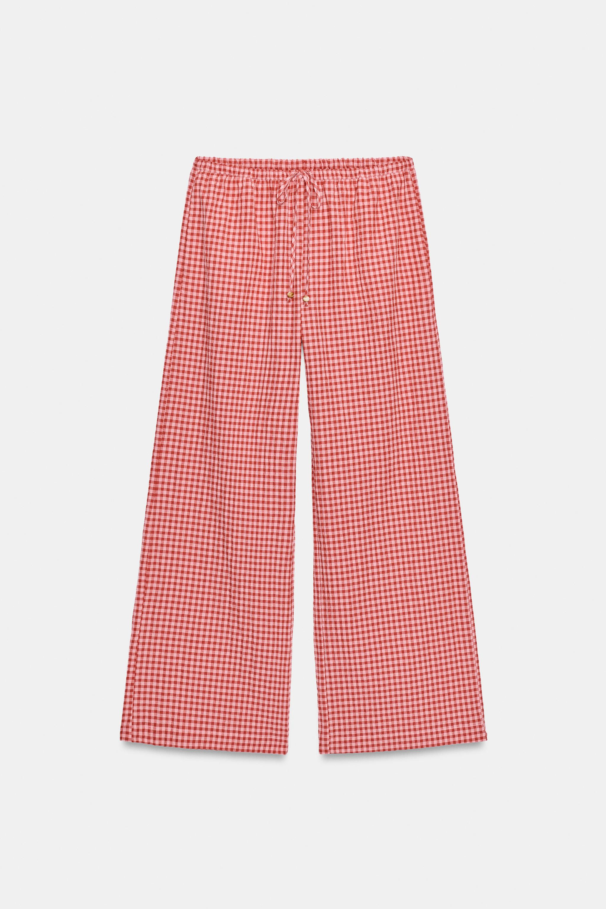 GINGHAM WIDE LEG PANTS | Zara US