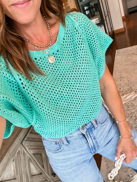 This color!! In a trending open knit style. 
XS
20% off over $100 @anthropologie code: ANTHRO20
Necklaces/ use code: twopeasinablog at Miranda Frye 

#LTKSaleAlert #LTKOver40