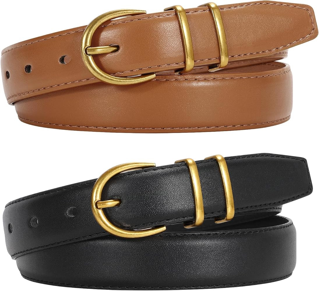 JASGOOD Women Leather Belt for Jeans Fashion Ladies Belts for Pants Dresses With Gold Buckle | Amazon (US)