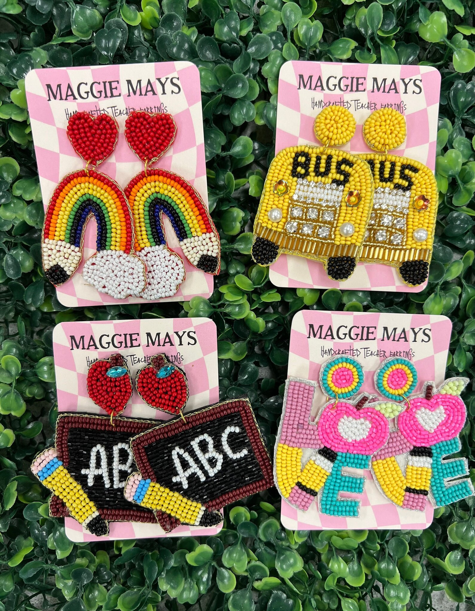 School & Teacher Themed Hand Beaded Earrings - Etsy | Etsy (US)