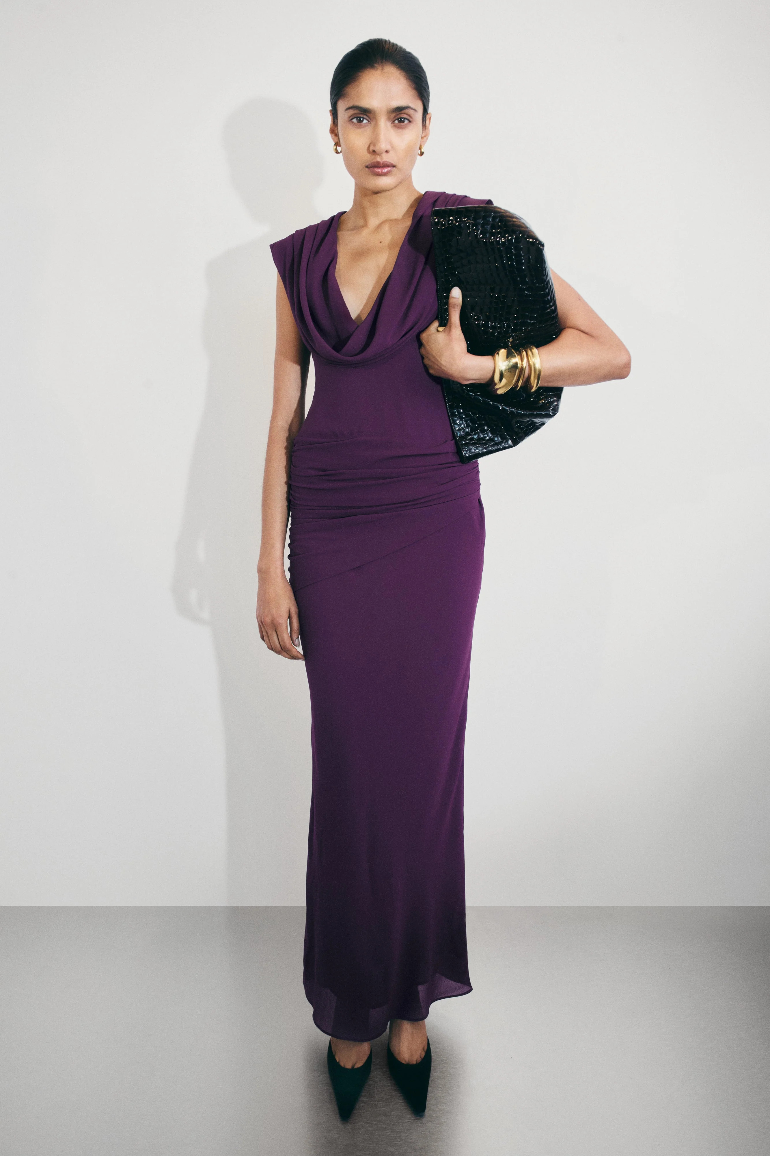 Giulia Chiffon Draped Maxi Dress - Purple | MESHKI US