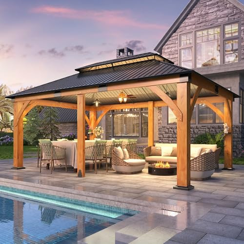 COVERONICS 12FT x 20FT Outdoor Spruce Wood Gazebo - Patio Wooden Frame Gazebo with Galvanized Steel Double Roof, Heavy-Duty Hardtop Gazebos for Garden, Poolside, Deck, Backyard | Amazon (US)