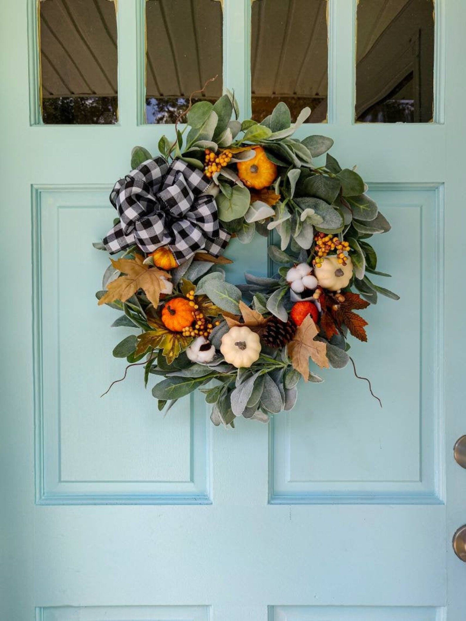 Fall Wreath with buffalo check bow, Autumn Wreath, Fall Wreath for Wall, Thanksgiving Wreath, Pum... | Etsy (US)