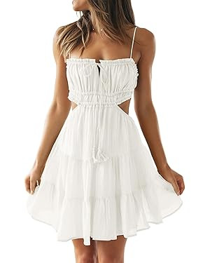 LILLUSORY Women Spaghetti Strap Cut Out Mini Sundress Backless Cottagecore Casual Flowy Short Bea... | Amazon (US)