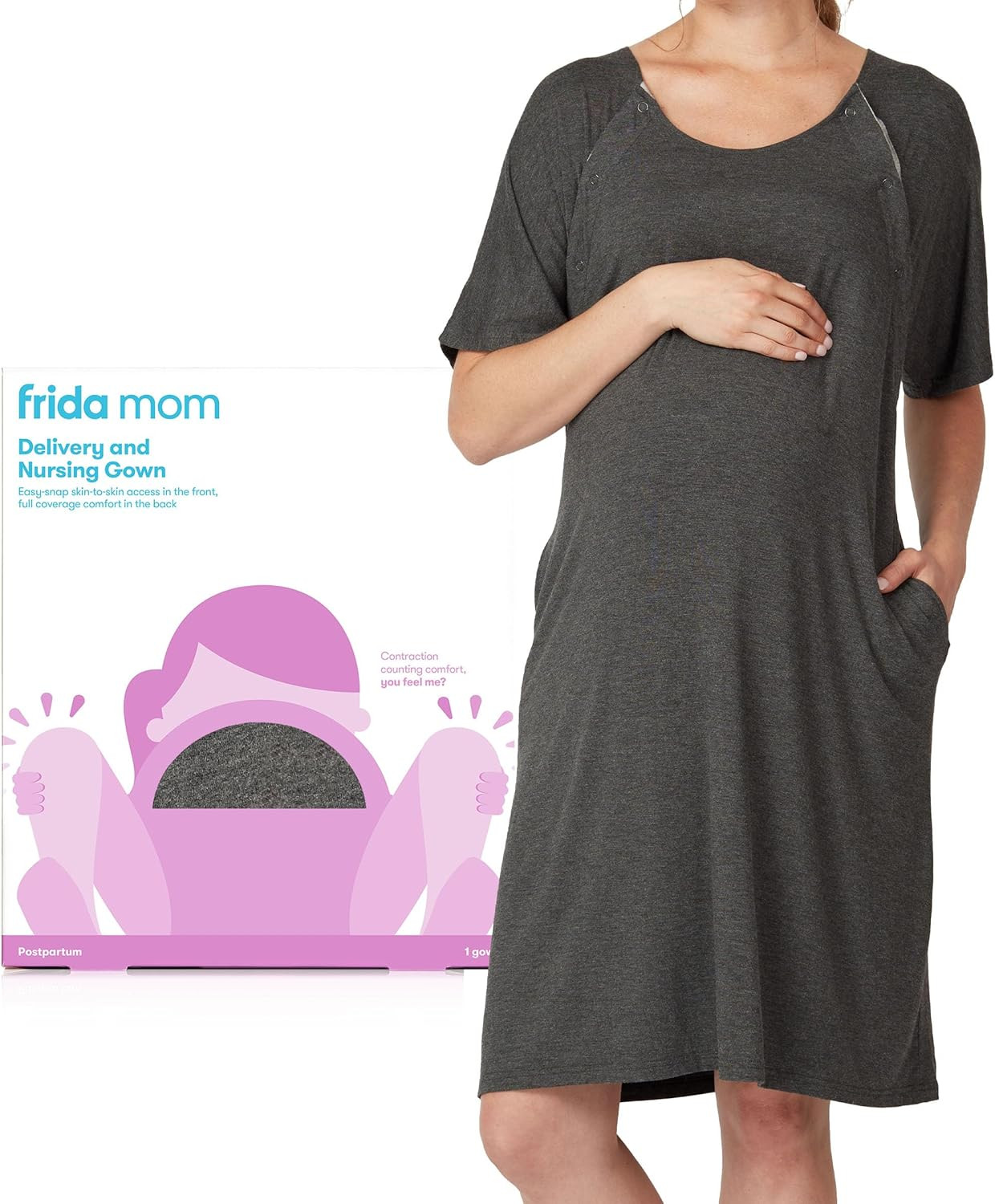 Frida Mom Delivery and Nursing Gown | Easy-Snap, Tagless, Skin-to-Skin Access and Full Coverage in The Back | Amazon (US)