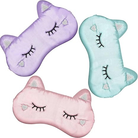 Haysandy 3 Pieces Sleeping Mask for Kids Girls Cute Animal Soft,Silk Cat | Amazon (US)