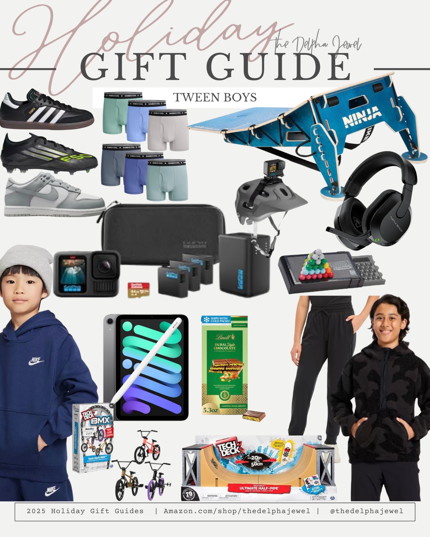 My 10 year old son’s actual wish list for Christmas!

GoPro hero 13 black power bundle
Adidas Samba black
Adidas soccer shoes
Nike dunk
Nike fleece hoodie
iPad mini and USB pencil
Tech deck, BMX, and ramp
Target all in motion camo fleece hoodie
Target, all in motion, performance joggers
Ninja bike ramp
Xbox wireless headphones
Dubai chocolate
Breathable boxer briefs
Canoodle strategy game
(He also wanted a fishing rod and some new lures and athletic clothes that were not Abercrombie😂😂)

He made his list on giftful.com
Which is a really cool new website that you can create your wish list on and share it with family members. They can then claim the gifts they want so that others can see that it has already been claimed it gives you the link and all the different retailers where you can purchase it and their prices.



#LTKSaleAlert #LTKGiftGuide #LTKKids