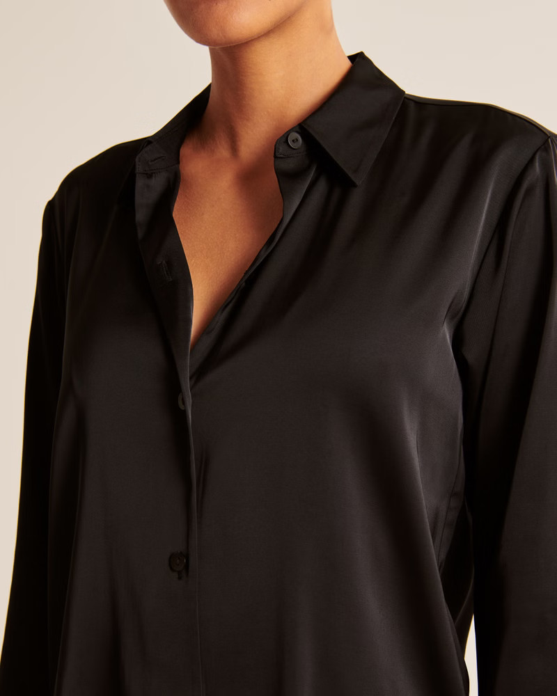 Long-Sleeve Satin Button-Up Shirt | Abercrombie & Fitch (US)
